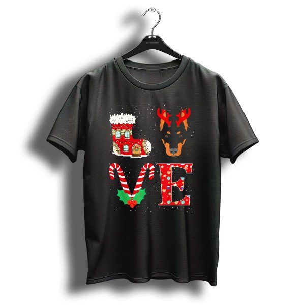 Love My Doberman Reindeer Horns Christmas Boot Candy Cane Holly T Shirt 1 t shirt 1
