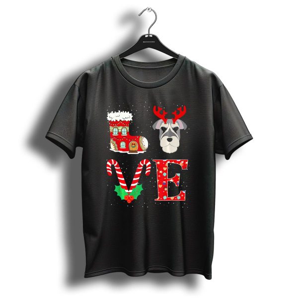 Love My Schnauzer Reindeer Horns Christmas Candy Cane Boot T Shirt 1 t shirt 1