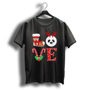 Love Panda Reindeer Candy Cane Christmas House T-Shirt