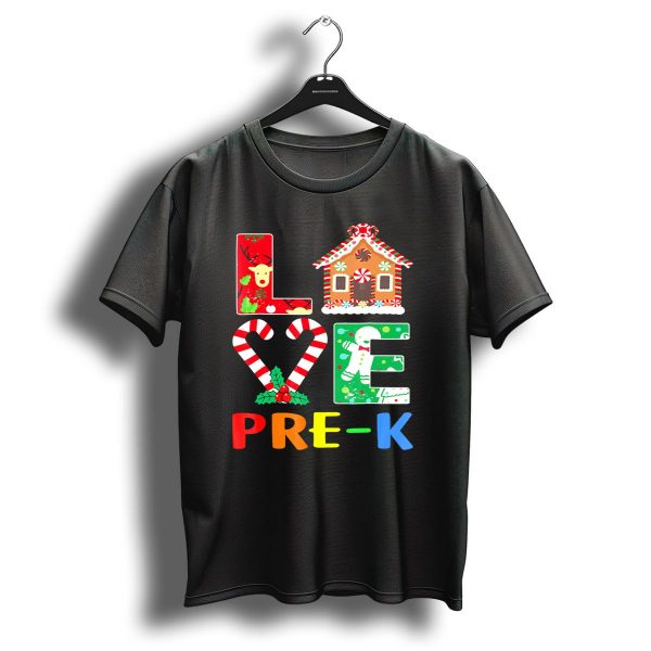 Love Pre K Candy Cane Heart Gingerbread Christmas T Shirt 1 t shirt 1