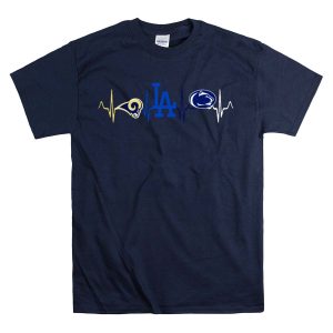 Love Rams Logo La Dodgers Icon Penn State Nittany Lions Emblem Heartbeat T-Shirt