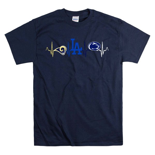 Love Rams Logo La Dodgers Icon Penn State Nittany Lions Emblem Heartbeat T Shirt Navy