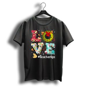 Love Teacher Life Christmas Wreath Snowflakes Teacherlife T-Shirt