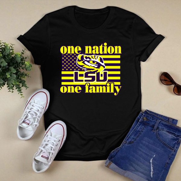 Lsu One Nation One Family Tiger American Flag T Shirt Black 1