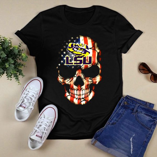 Lsu Tigers American Flag Skull T Shirt Black 1