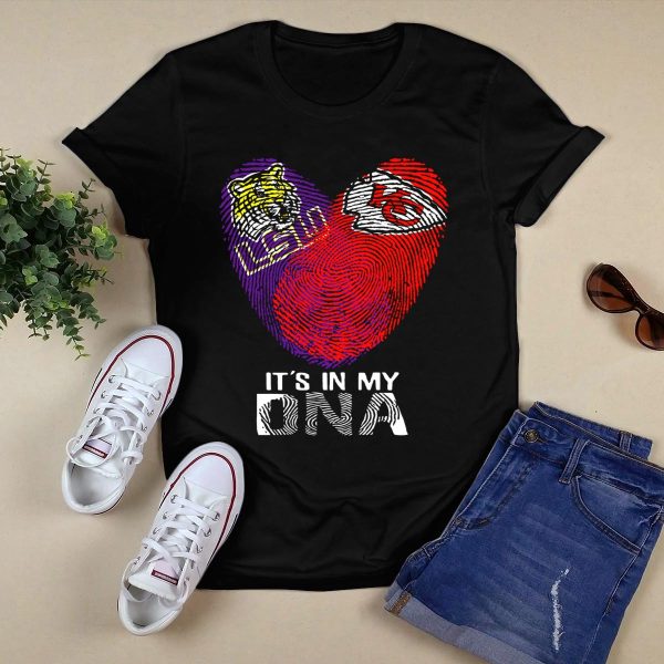 Lsu Tigers And Kansas City Chiefs Its In My Dna Fingerprint Heart T Shirt Black 1
