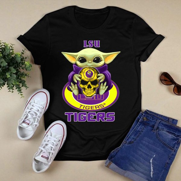 Lsu Tigers Baby Yoda Skull T Shirt Black 1
