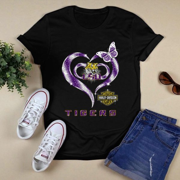 Lsu Tigers HD Heart Butterfly T Shirt Black 1