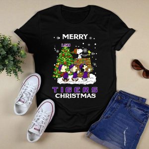Lsu Tigers Merry Christmas Snoopy Christmas Tree Peanuts T-Shirt