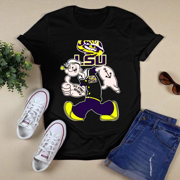 Lsu Tigers My Story Begins Popeye Character Anchors T Shirt Black 1