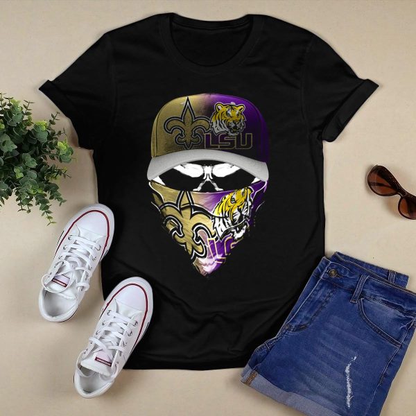 Lsu Tigers New Orleans Saints Logo Mask And Cap Combination T Shirt Black 1