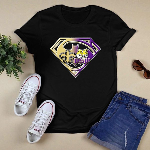 Lsu Tigers New Orleans Saints Superhero T Shirt Black 1