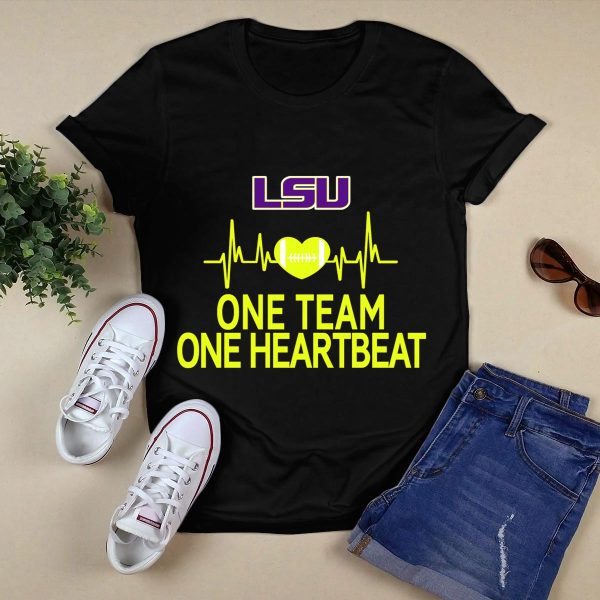 Lsu Tigers One Team One Heartbeat Football Heartbeat T Shirt Black 1