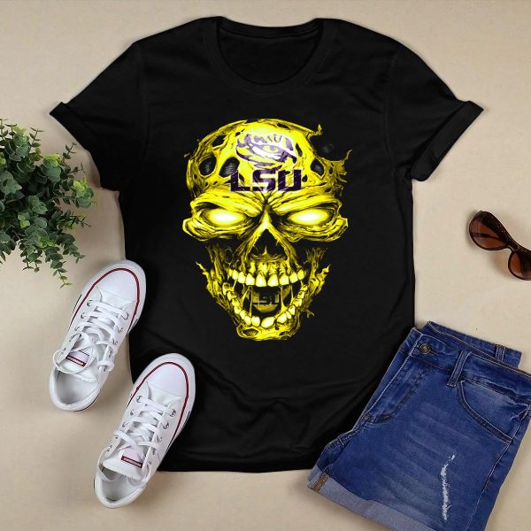 Lsu Tigers Skull Graphic With Logo And Fierce Glowing Eyes T Shirt Black 1