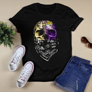 Lsu Tigers Skull With New Orleans Saints Logo Bandana T-Shirt