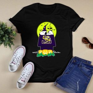 Lsu Tigers Snoopy Halloween Night With Pumpkins And Flying Bats T-Shirt