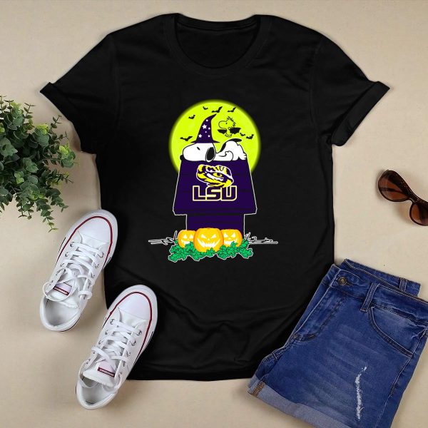 Lsu Tigers Snoopy Halloween Night With Pumpkins And Flying Bats T Shirt Black 1