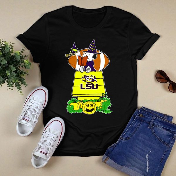 Lsu Tigers Snoopy Halloween Witch Football Peanuts Pumpkin House T Shirt Black 1