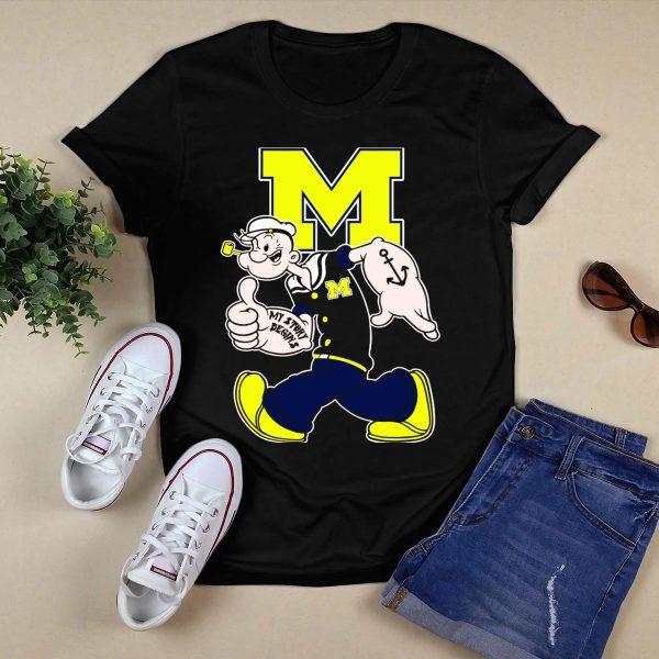 M Michigan Wolverines Popeye My Story Begins T Shirt Black 1