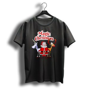Magic Christmas Unicorn Reindeer Santa T Shirt