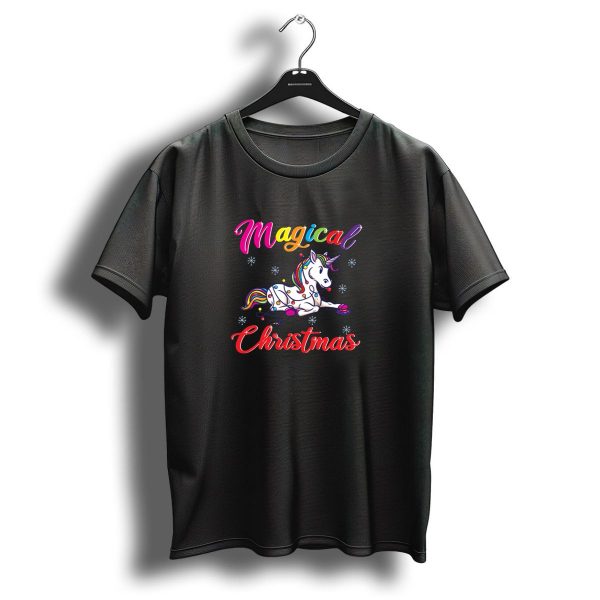 Magical Unicorn Christmas With Colorful Lights And Snowflakes T Shirt 1 t shirt 1