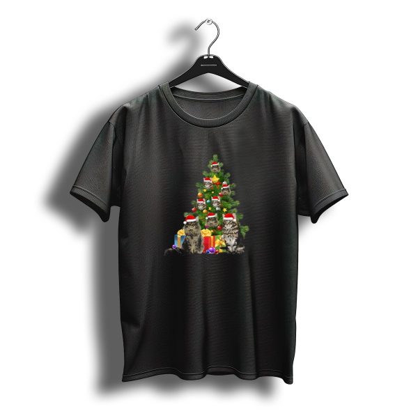 Maine Coon Cats With Santa Hats In A Christmas Tree Scene With Gifts T Shirt t shirt 1