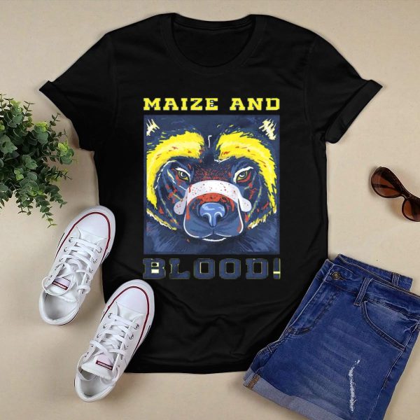 Maize and Blood Michigan Wolverines Bear T Shirt Black 1