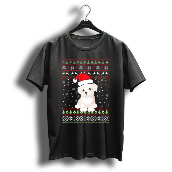 Maltese Christmas Family Group Santa Hat Snowflakes Trees Reindeer T Shirt 1 t shirt 1