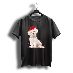 Maltese Christmas Santa Hat Wrapped In Festive Lights T-Shirt