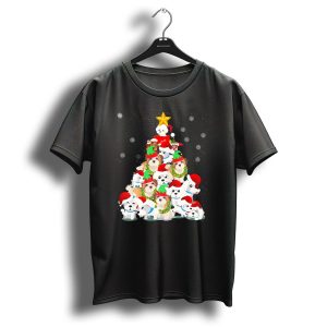 Maltese Christmas Tree With Snowflakes And Santa Hats T Shirt