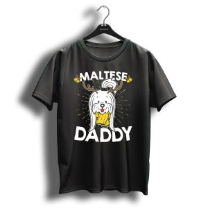 Maltese Daddy Christmas Bells Antler Sweater Dog T-Shirt