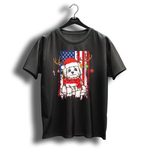 Maltese Dog Christmas Santa Hat Usa Flag Antlers Lights Tree Ornaments T-Shirt