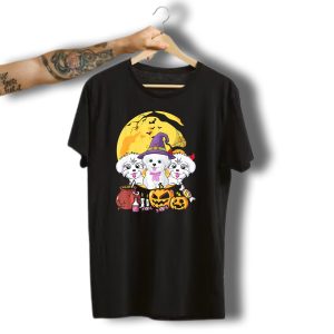 Maltese Dog Witch Halloween Ghost Moon Pumpkins T-Shirt