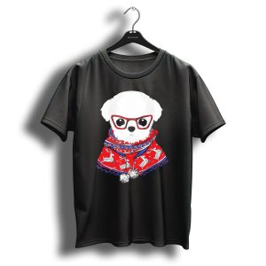 Maltese Dog With Reindeer Scarf And Glasses For Christmas Holidays T-Shirt