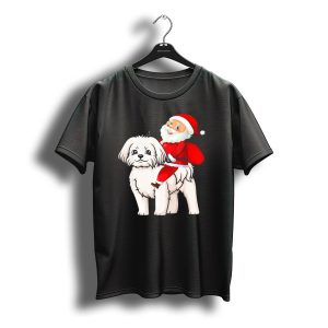 Maltese Dog With Santa Claus Christmas Scene T-Shirt
