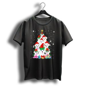 Maltese Dogs Christmas Tree With Santa Hats And Gifts T Shirt