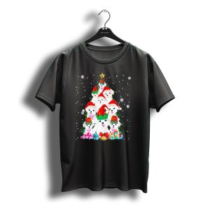 Maltese Dogs Christmas Tree With Santa Hats And Gifts T-Shirt