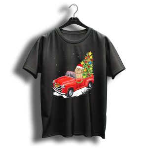 Maltese Merry Christmas Dog In Red Truck With Christmas Tree T-Shirt