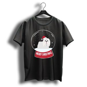Maltese Merry Christmas Snow Globe Santa Hat T Shirt