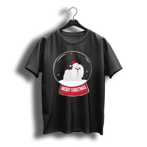 Maltese Merry Christmas Snow Globe Santa Hat T-Shirt