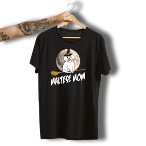 Maltese Mom Halloween Witch Dog Broomstick Moon Full Moon T-Shirt