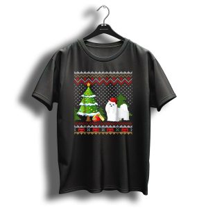Maltese Santa Christmas Uglydog With Festive Tree And Gifts T Shirt