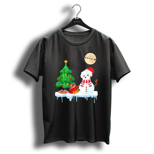 Maltese Snowman Christmas Tree Santa Hat Moon Sleigh T Shirt 1 t shirt 1