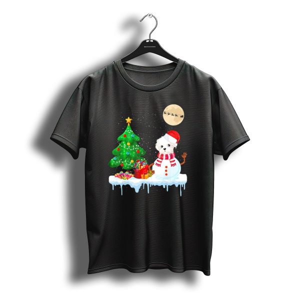 Maltese Snowman Christmas Tree Santa Hat Moon Sleigh T Shirt t shirt 1