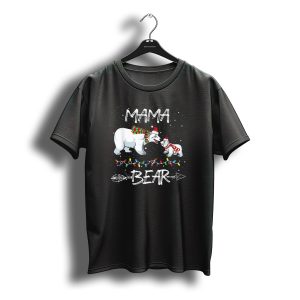 Mama Bear Christmas Polar Bears With Holiday Lights And Santa Hats T-Shirt