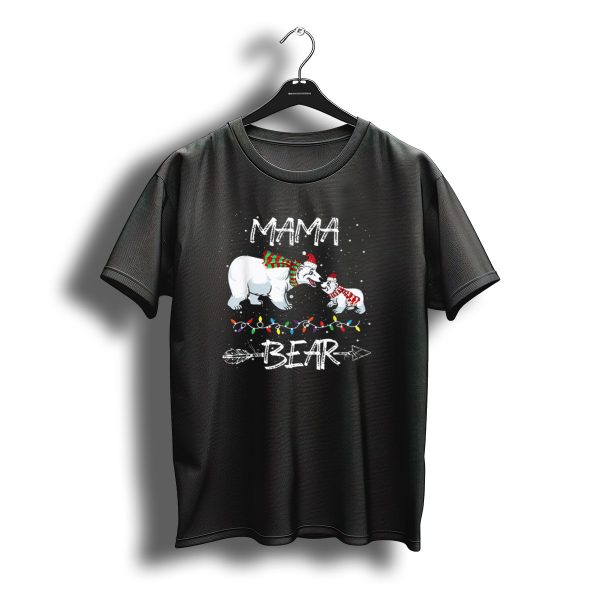 Mama Bear Christmas Polar Bears With Holiday Lights And Santa Hats T Shirt t shirt 1