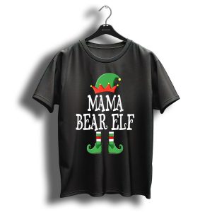 Mama Bear Elf Christmas Hat And Striped Boots T-Shirt