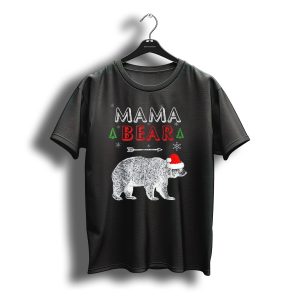 Mama Bear Santa Hat Christmas Snowflakes Trees T-Shirt