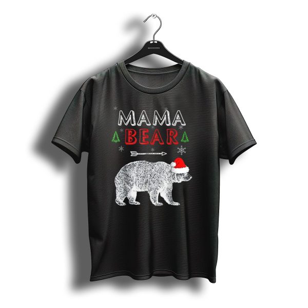 Mama Bear Santa Hat Christmas Snowflakes Trees T Shirt t shirt 1