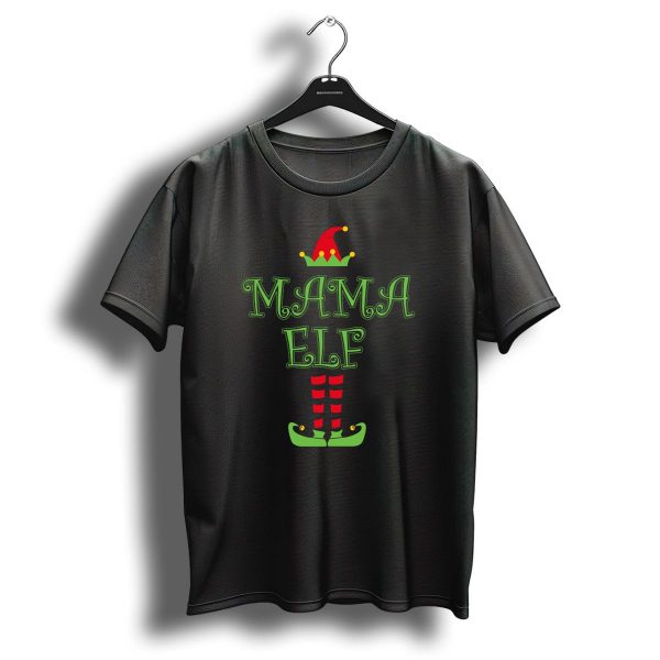Mama Elf Christmas Hat And Striped Stockings T Shirt 1 t shirt 1